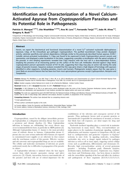 Identification and Characterization of a Novel Calcium-Activated Apyrase from Cryptosporidium Parasites and Its Potential Role in Pathogenesis