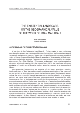 The Existential Landscape. on the Geographical Value of the Work of Joan Maragall