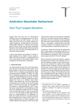 Arbitration Newsletter Switzerland Gert Thys' Longest Marathon