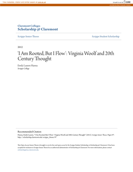 I Am Rooted, but I Flow': Virginia Woolf and 20Th Century Thought Emily Lauren Hanna Scripps College