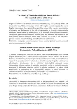 Shamieh, Luna,1 Molnár, Dóra2 the Impact of Counterinsurgency On