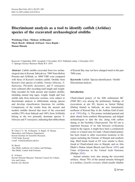 Discriminant Analysis As a Tool to Identify Catfish (Ariidae) Species of the Excavated Archaeological Otoliths