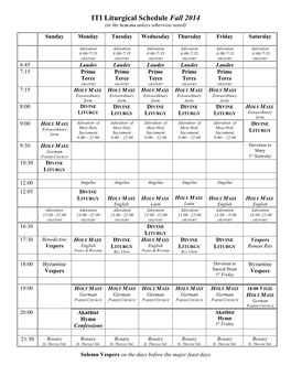 Byzantine Liturgical Schedule