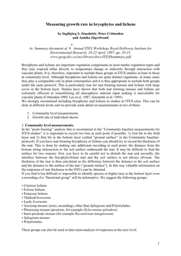 Measuring Growth Rate in Bryophytes and Lichens