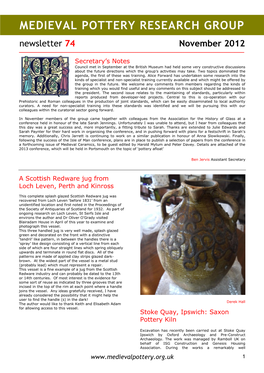 MEDIEVAL POTTERY RESEARCH GROUP Newsletter 74 November 2012 ______