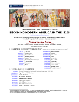 All Texts by Genre, Becoming Modern: America in the 1920S