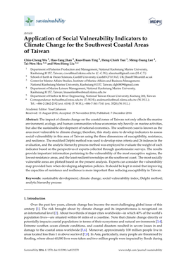 Application of Social Vulnerability Indicators to Climate Change for the Southwest Coastal Areas of Taiwan