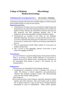 Actinomycetes (Branching Bacteria ): Dr.Jawad K