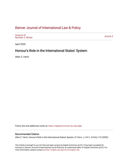 Honour's Role in the International States' System