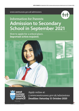 Information for Parents Admission to Secondary School – September 2021