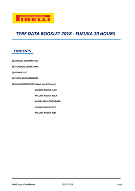 Tyre Data Booklet 2018 - Suzuka 10 Hours