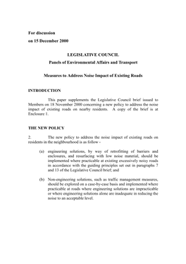Administration's Paper on "Measure to Address Noise Impact of Existing