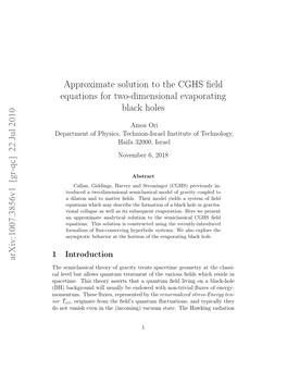 Approximate Solution to the CGHS Field Equations for Two-Dimensional