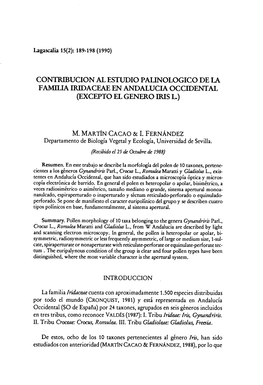 Contribucion Al Estudio Palinologico De La Familia Iridaceae En Andalucia Occidental (Excepto El Genero Iris L)