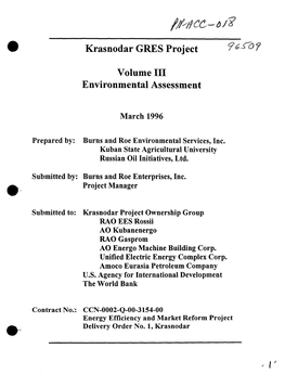 Krasnodar GRES Project Volume I11 Environmental Assessment