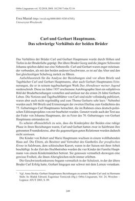 Carl Und Gerhart Hauptmann. Das Schwierige Verhältnis Der Beiden Brüder