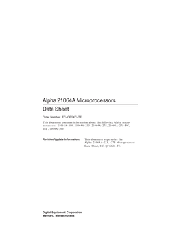 Alpha 21064A Microprocessors Data Sheet