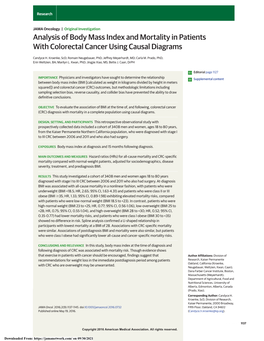 Analysis of Body Mass Index and Mortality in Patients with Colorectal Cancer Using Causal Diagrams