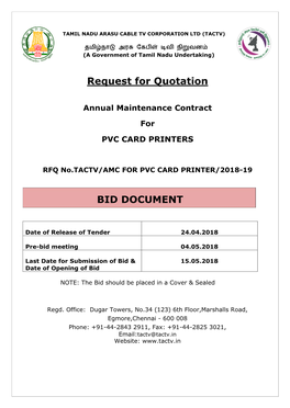 Request for Quotation BID DOCUMENT