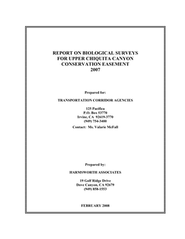 Report on Biological Surveys for Upper Chiquita Canyon Conservation Easement 2007