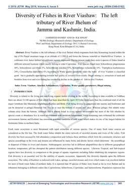 Diversity of Fishes in River Viashaw: the Left Tributary of River Jhelum of Jammu and Kashmir, India