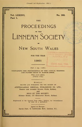Proceedings of the Linnean Society of New South Wales, 1961, Vol