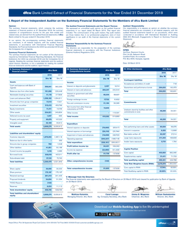 Dfcu Bank Limited Extract of Financial Statements for the Year Ended 31 December 2018