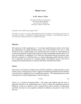 HOOKE's LAW and Sihlple HARMONIC MOTION by DR