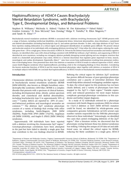 Cell Lines Or Lymphocytes Collected from Blood Via Trizol HDAC4 in Each of These Cases Revealed De Novo Mutations