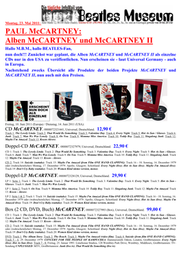 PAUL Mccartney: Alben Mccartney Und Mccartney II