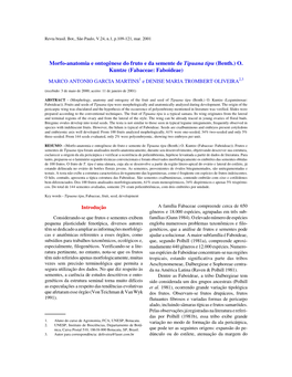 Morfo-Anatomia E Ontogênese Do Fruto E Da Semente De Tipuana Tipu (Benth.) O. Kuntze (Fabaceae: Faboideae)