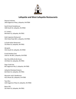 Lafayette and West Lafayette Restaurants