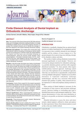 Finite Element Analysis of Dental Implant As Orthodontic Anchorage