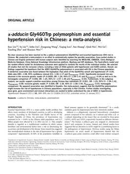 Adducin Gly460trp Polymorphism and Essential Hypertension Risk in Chinese: a Meta-Analysis