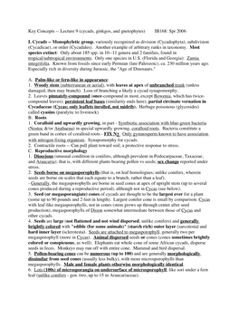 Key Concepts -- Lecture 9 (Cycads, Ginkgos, and Gnetophytes) IB168: Spr 2006