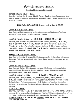 Cyclo-Randonneurs Lourdais Les Sorties Du Mois De Mai