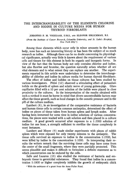 THE INTERCHANGEABILITY of the ELEMENTS CHLORINE and IODINE in CULTURE MEDIA for HUMAN THYROID FIBROBLASTS Among Those Elements W