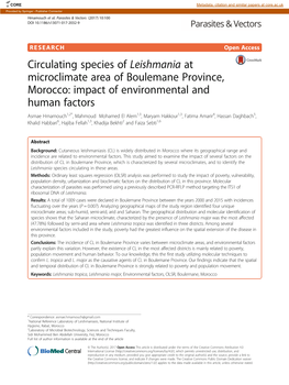 Circulating Species of Leishmania at Microclimate Area Of