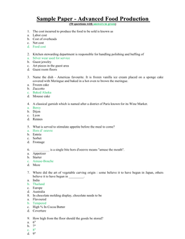 Sample Paper - Advanced Food Production (50 Questions with Answers in Green)