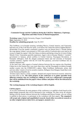 Communist Europe and the Caribbean During the Cold War: Diplomacy, Espionage, Migrations and Other Forms of Mutual Engagement