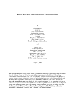 Business Model Design and the Performance of Entrepreneurial Firms