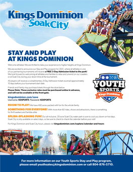 KINGS DOMINION Welcome Athletes! We Are Thrilled to Take Your Experience to Higher Heights at Kings Dominion
