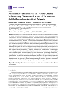 Potential Role of Flavonoids in Treating Chronic Inflammatory Diseases with a Special Focus on the Anti-Inflammatory Activity of Apigenin