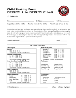 Child Testing Form DEPUTY 1 to DEPUTY 2 Belt