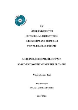 Mersġn Ġlġ Erdemlġ Ġlçesġ‟Nġn Sosyo-Ekonomġk Ve