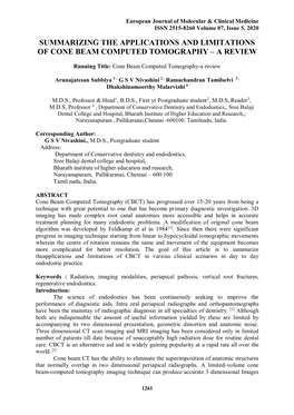 Summarizing the Applications and Limitations of Cone Beam Computed Tomography – a Review