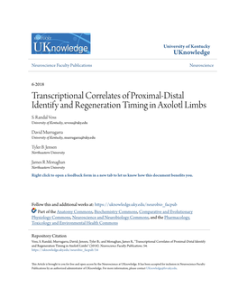 Transcriptional Correlates of Proximal-Distal Identify and Regeneration Timing in Axolotl Limbs S