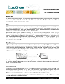 Xylitol Production Process Partnering Opportunity