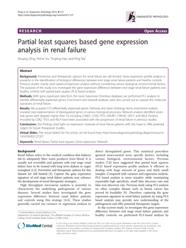 Partial Least Squares Based Gene Expression Analysis in Renal Failure Shuang Ding, Yinhai Xu, Tingting Hao and Ping Ma*