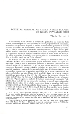 Posestne Razmere Na Veliki in Mali Planini Ob Koncu Fevdalne Dobe